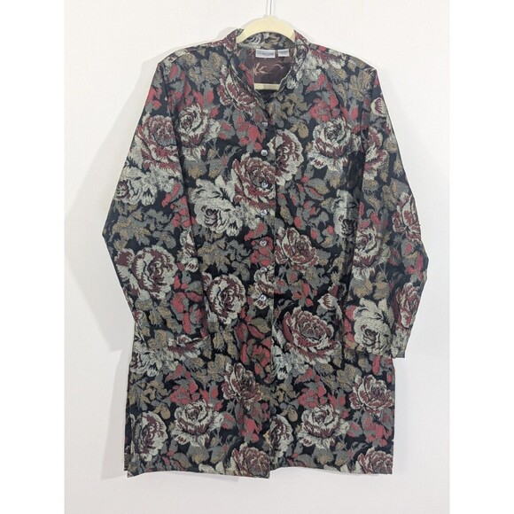 Chico's Long Beaded Floral Tapestry Metallic Jacket Blazer Floral Size Large - Picture 1 of 9